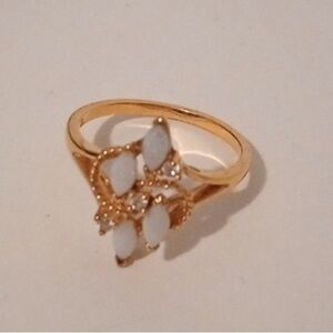 Vintage Gold Toned Faux Opal & CZ Avon Statement Ring Size 9